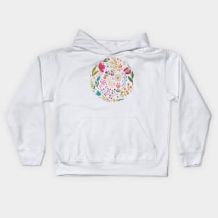 colorful illustration with beautiful cat and flowers #7 Kids Hoodie